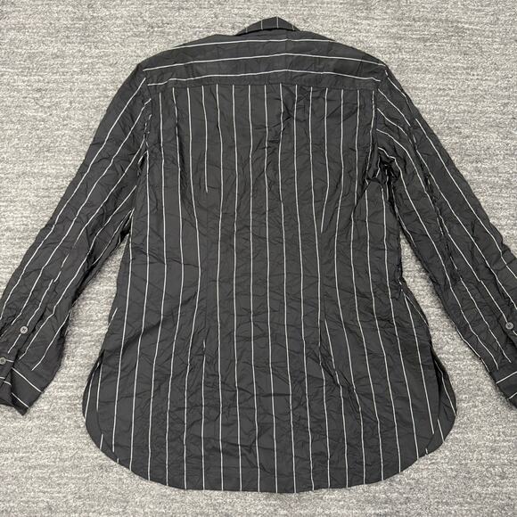 Finley Shirt Women Large Black Stripe Crinkle Adjustable Sleeve Lagenlook USA - Picture 4 of 12